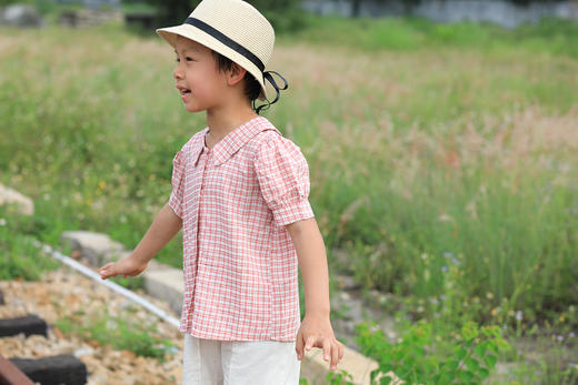 SYZBX015 泡泡袖格子衫 80-120 商品图3