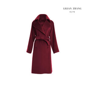 轻奢羊绒袍式大衣 - 时尚百搭简约风秋冬系带中长款外套  1506016