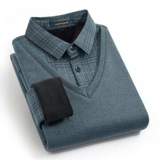 【加绒加厚】罗蒙秋冬男装加绒加厚衬衫领假两件慵懒毛衣男冬季针织衫 商品图6