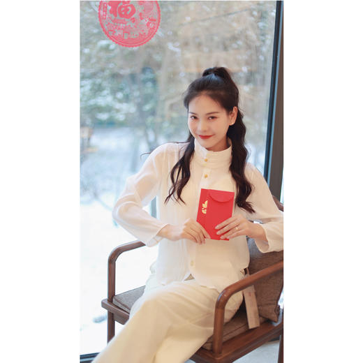【线上专属】【贺春系列】高领中式衬衫（24710036-丝白D537/D560） 商品图3