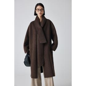 原形设计感驼绒羊毛双面呢大衣女2023秋冬季新款宽松毛呢外套