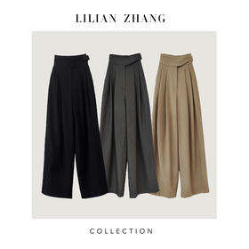 2304103 定制—都市力量—摩登新姿、羊毛混纺复古高腰直筒阔腿裤