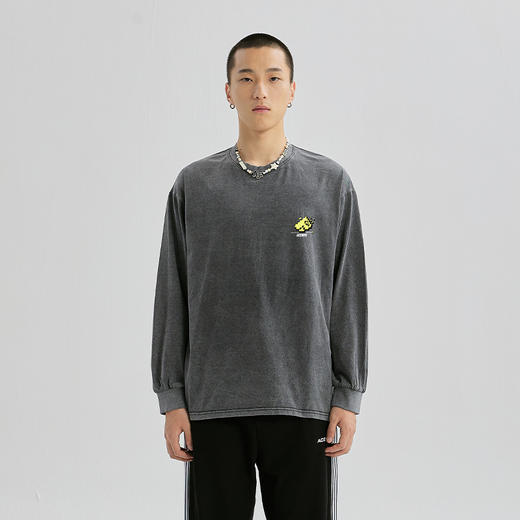 YKYB纯棉打底衫做旧秋季新款圆领上衣纯色百搭简约长袖T恤潮牌 商品图1