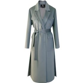 设计师口袋款羊毛长大衣 - 通勤百搭系带轻奢长款外套  1906005