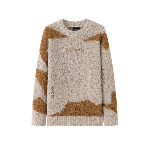 YKYB春季新款撞色圆领落肩毛衣oversize街头百搭潮牌针织衫ins 商品图0