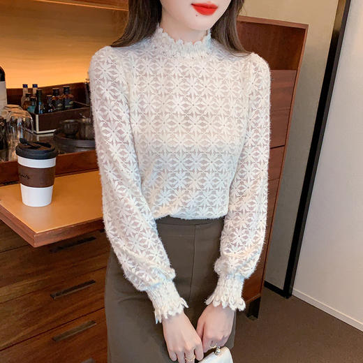 KQL 323H709半高领T恤打底衫加绒洋气蕾丝衫上衣 商品图3