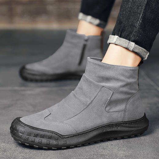 高帮劳保鞋男黑色耐脏工作鞋防滑厨房鞋百搭男士皮靴 商品图9