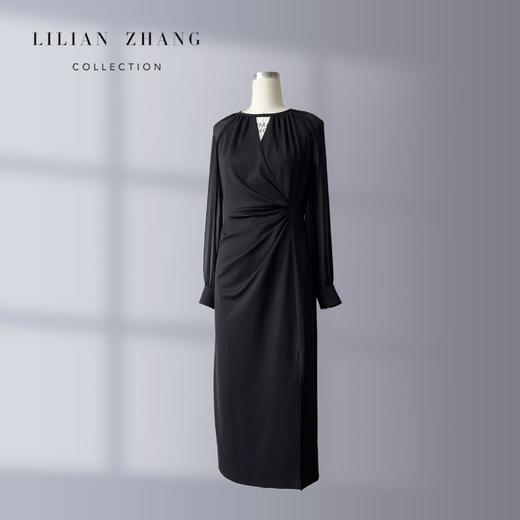 浪漫邂逅—法式褶皱塑身X型长袖显瘦连衣裙气质黑色女神裙2301002 商品图0