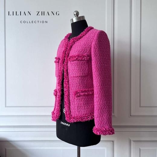 Lady挚爱、中GU风、名媛粗花呢小香外套玫红色短款短外套 2205043 商品图3