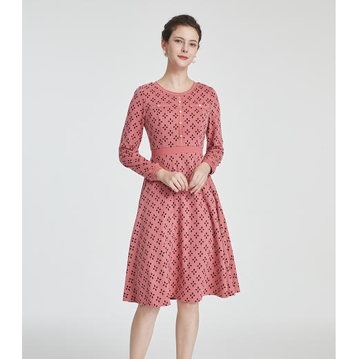 司歌圆领针织弹力连衣裙长袖收腰冬女装新款A881238 商品图2