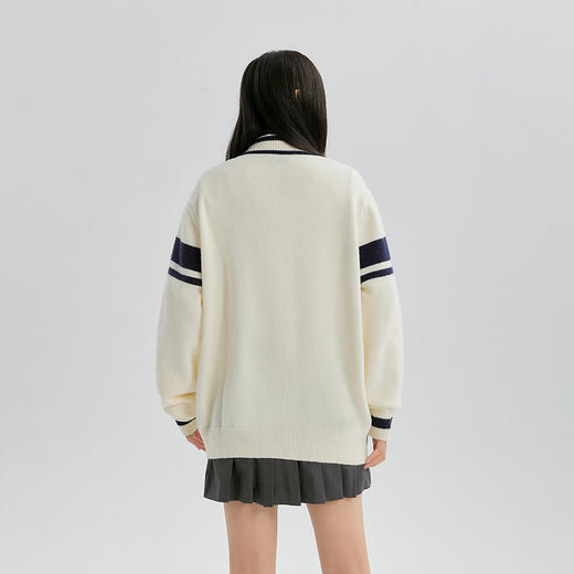 YKYB开衫毛衣女新款潮流时尚学院风条纹撞色外套宽松百搭针织衫 商品图1