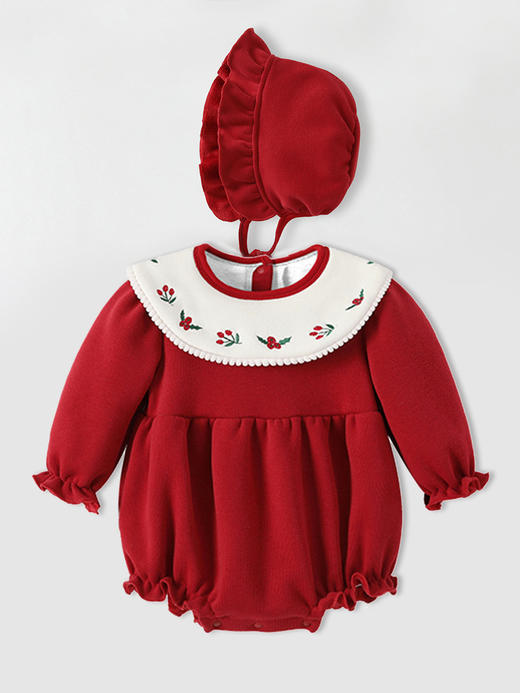 【萌宝时尚长袖哈衣】宝宝衣服秋冬2023新生儿包屁衣圆领拼色加绒保暖婴儿衣服 百天服装 商品图0