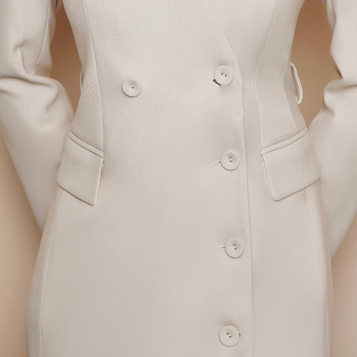 IWY/长袖播音艺考服装温柔主持人礼服气质通勤职业西装杏色连衣裙Q13323 商品图3