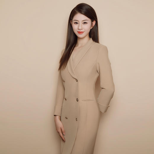 IWY/卡其色正装女高级感商务职业西装裙教师录课主持人卡其连衣裙Q1004 商品图1