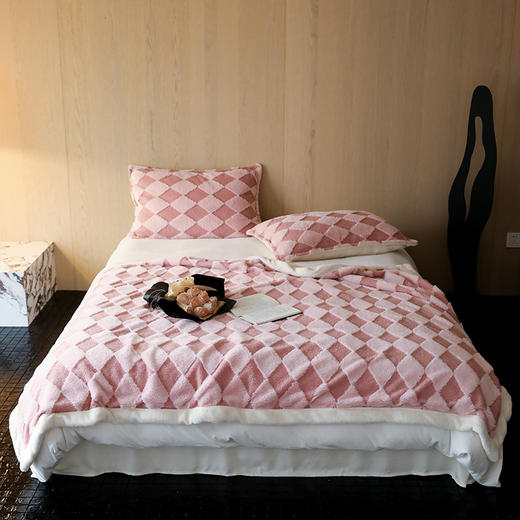 自然醒ins兔毛菱形格交织立体提花双层加厚可机洗毛毯沙发休闲膝盖毯双人卧室毯子MT 商品图12