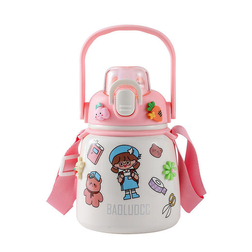 【送随机贴纸立体贴+清洁套件，多款可选高颜值！】宝宝儿童卡通保温杯，女学生大容量不锈钢水杯，高颜值大肚杯子带吸管水壶，大肚设计 不易倾倒 更加稳定！ 商品图4