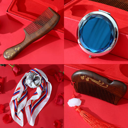 【事事如意梳❗️檀木梳子礼盒】套装高贵典雅母亲节礼物送妈妈婆婆丝巾生日礼物老婆结婚礼品三八妇女节新年礼盒年货礼盒 商品图2