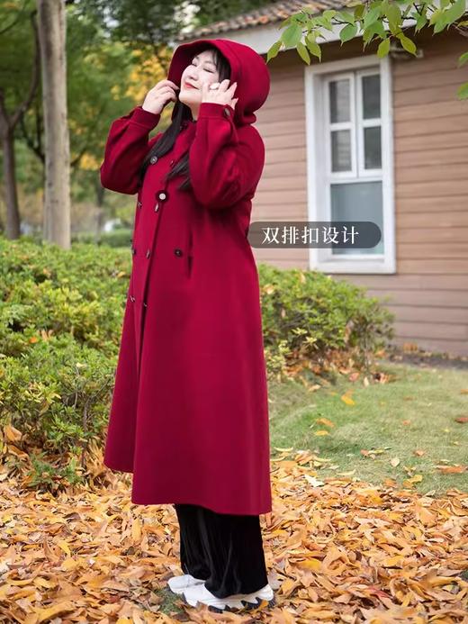 💥限量💥【圣诞节大衣】冬连帽款宽松大码女装反季优雅复古风保暖双面呢大衣 商品图0