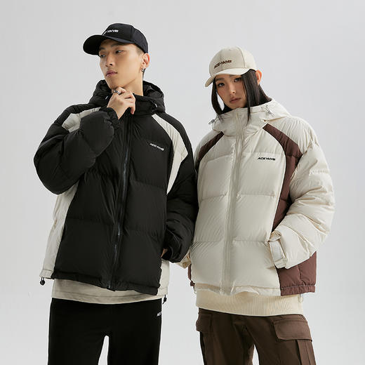 YKYB冬季棉衣连帽潮流加厚保暖外套美式街头拼接撞色宽松落肩棉服 商品图0