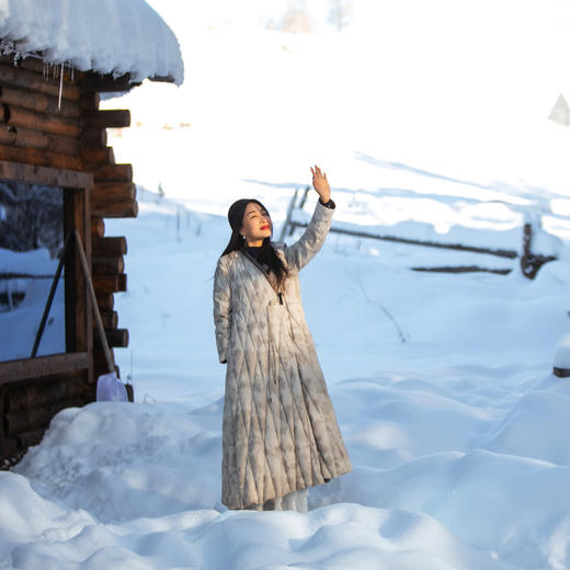 【林栖设计小店】【现货】（适合气温-15°至8°）秋冬米色复古白鹅绒保暖中长款系扣轻薄羽绒服女 商品图1