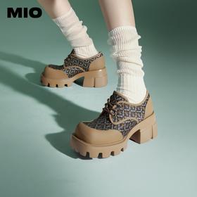 MIO米奥春季方头高跟牛津鞋中式复古显高厚底松糕鞋女M241530234