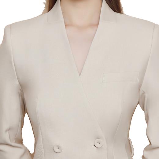 IWY/长袖播音艺考服装温柔主持人礼服气质通勤职业西装杏色连衣裙Q13323 商品图2