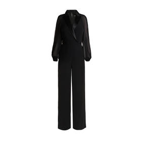 高奢系列-醋酸缎领插肩纱袖连体裤-轻奢显瘦连衣阔腿裤 1800006