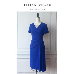 定制—温莎之恋—Royal blue围裹式褶裥气质连衣裙 2301987
