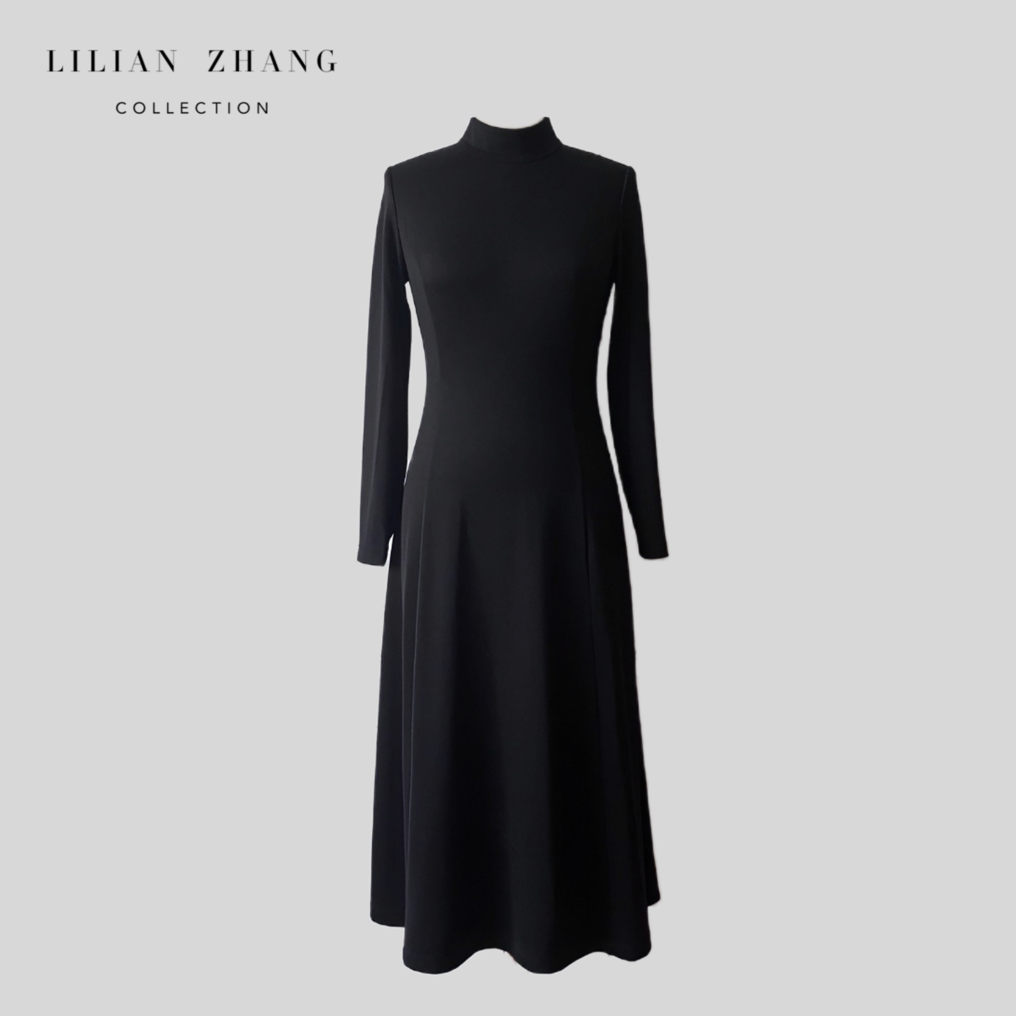 黑色圆舞曲—舒适极简半高领修身长裙 - 优雅通勤连衣裙 2201100