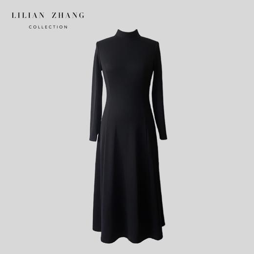 黑色圆舞曲—舒适极简半高领修身长裙 - 优雅通勤连衣裙 2201100 商品图0