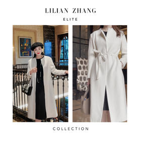 冬季定制—安妮的大衣—白色呢大衣束腰中长款羊毛羊绒大衣 2006020