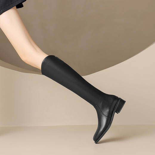 时尚百搭，加绒保暖全真皮高筒靴低跟圆头骑士靴牛皮大小筒长靴YLD-X972 商品图2