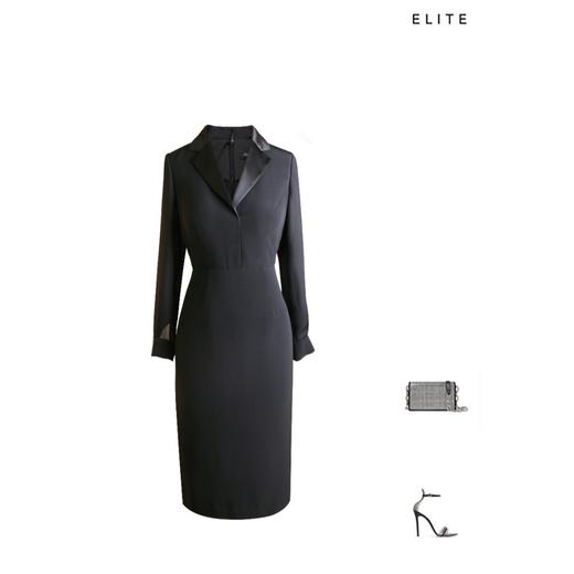 高奢系列-平驳领纱袖醋酸连衣裙 - 通勤名媛风优雅连衣裙 1900001 商品图3