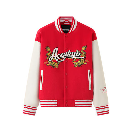 【YKYB黄子韬同款】棒球服冬潮牌拼接撞色毛呢外套龙刺绣宽松夹克 商品图3