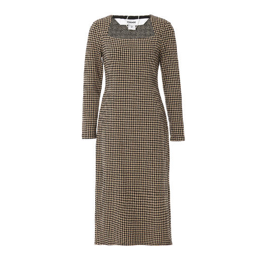 VIMAGE纬漫纪冬季新款格纹收腰修身显瘦裙摆开叉连衣裙V2007622 商品图5