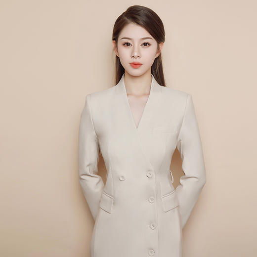 IWY/长袖播音艺考服装温柔主持人礼服气质通勤职业西装杏色连衣裙Q13323 商品图1