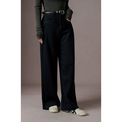 气质显瘦羊毛阔腿裤女2023冬季新款复古高腰直筒裤休闲裤子 商品图2