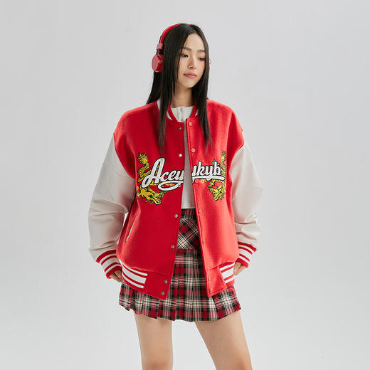 【YKYB黄子韬同款】棒球服冬潮牌拼接撞色毛呢外套龙刺绣宽松夹克 商品图1