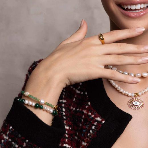 北京仓｜Nialaya-Wristband with Pearls and Malachite-淡水珍珠 砂金石 孔雀石 手链［美国设计师］ 商品图1