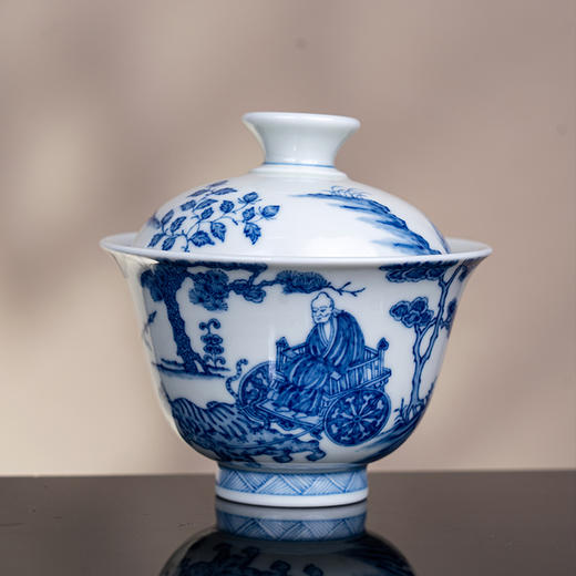 青花鬼谷子下山盖碗 商品图1