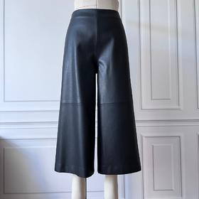 冬日黎明-复古风、New Look  极简九分阔腿 百搭显瘦皮裤 2204021