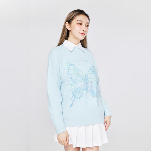 YKYB潮牌仿貂毛喷墨数码印花蝴蝶毛衣多巴胺宽松舒适针织衫内搭女 商品图1