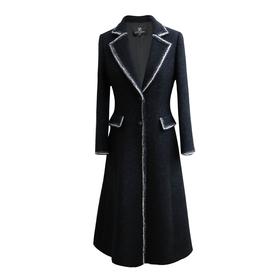 镶边星闪 - 复古A摆长款大衣 - 奢华气质翻领中长款外套 2106009