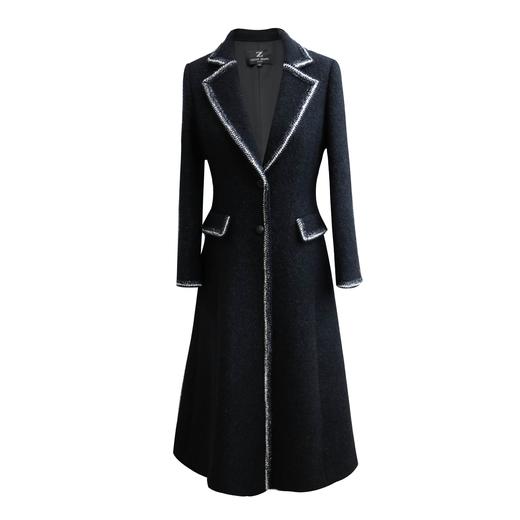 镶边星闪 - 复古A摆长款大衣 - 奢华气质翻领中长款外套 2106009 商品图0