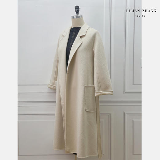 定制-【米兰女郎】高端水波纹羊毛双面呢长款通勤大衣1906310 商品图3