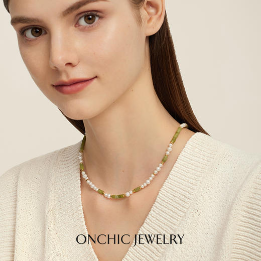 Onchic 柠檬玉串珠项链女天然玉石珍珠毛衣链小众设计感锁骨链 商品图5