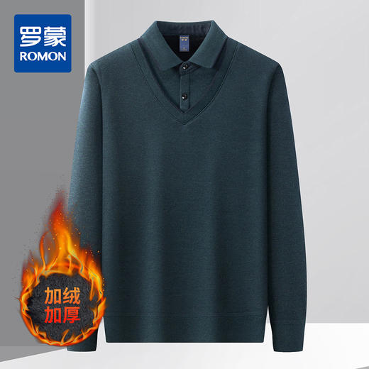 27DKYP927R【加绒加厚】罗蒙秋冬保暖毛衣含羊毛假两件加绒毛衣男针织衫男保暖加绒衬衫男毛衣 商品图0