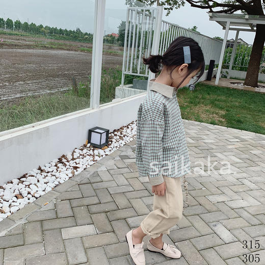 SY315 袖领拼色格衬   100-140 商品图1