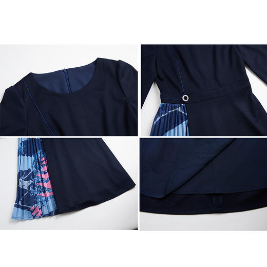 司歌V领长袖连衣裙压褶印花气质知性收腰A881075 商品图1