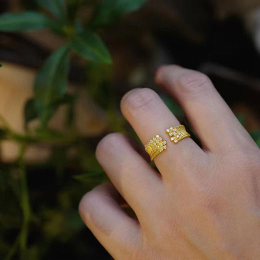 古法黄金点钻系列  满天星钻石足金开口戒指 商品图4